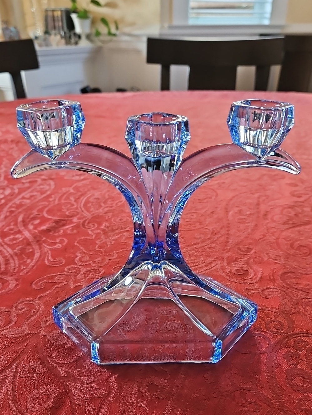 Vintage Ice Blue Glass 3-Light Candelabra Taper Candle Holder